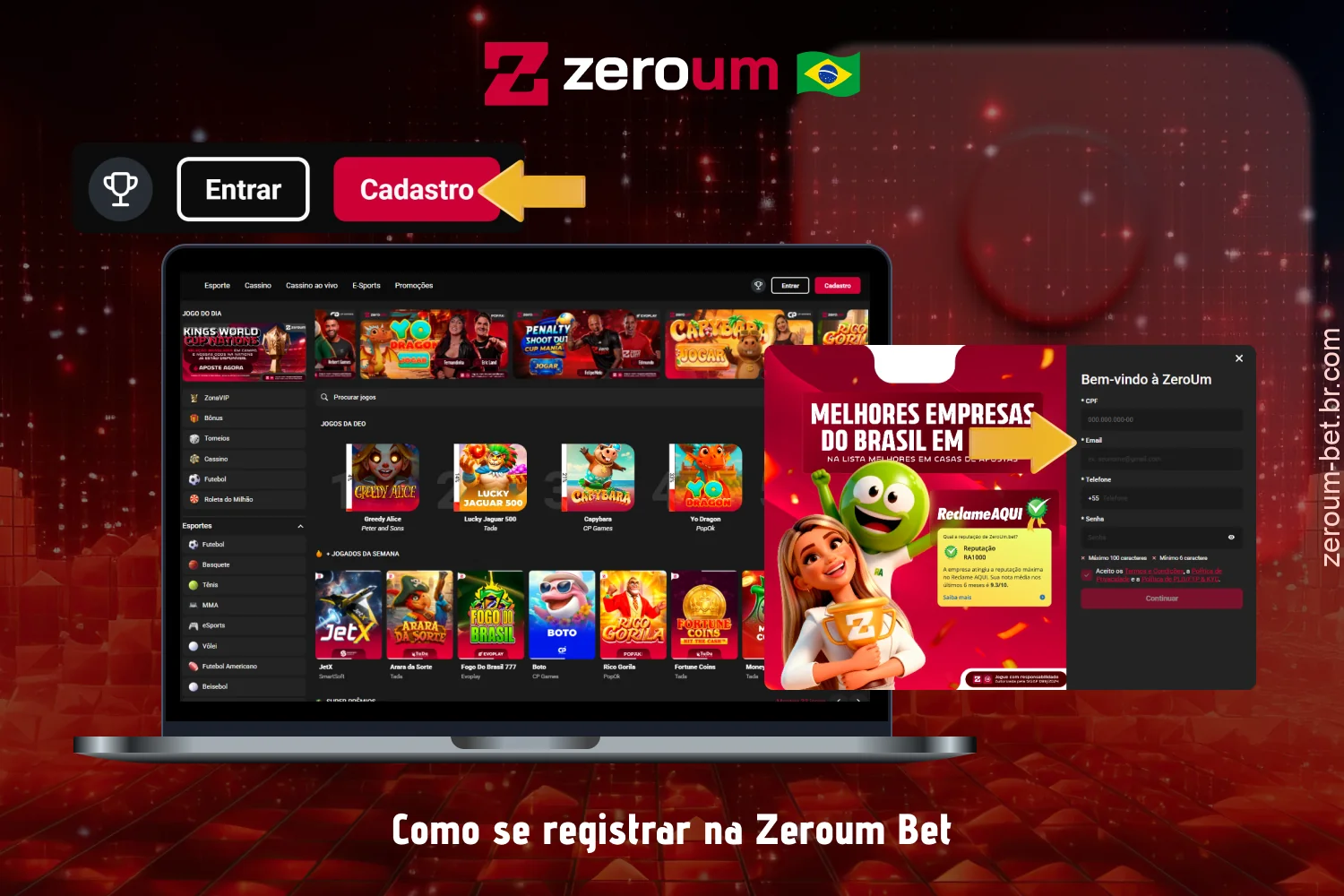 O registro no Zeroum Bet Brasil é rápido e feito em apenas alguns cliques